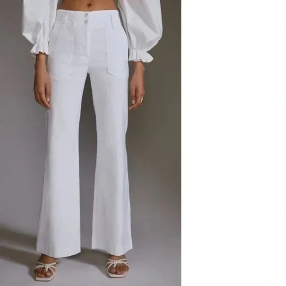 Anthropologie Naomi White Flare Pants Flattering 10 - Picture 6 of 8